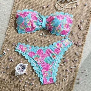 Colorful Scalloped Bikini Set L (8/10) large women brand new SHEIN swimsuit